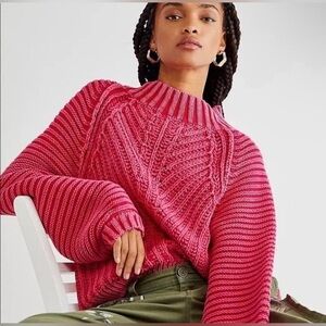 Free People Sweater Sweetheart Chunky Rib Knit Pullover Pink Size Small